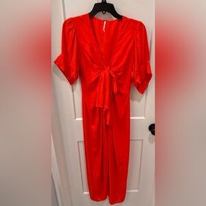 Free People Poppy Red Long Dress with Tie Front. Size XS in mint condition